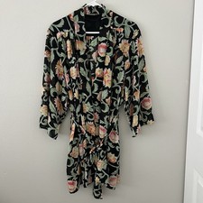 Vintage Natori II Sheer Floral Kimono Robe Belted Dressing Gown Women s L