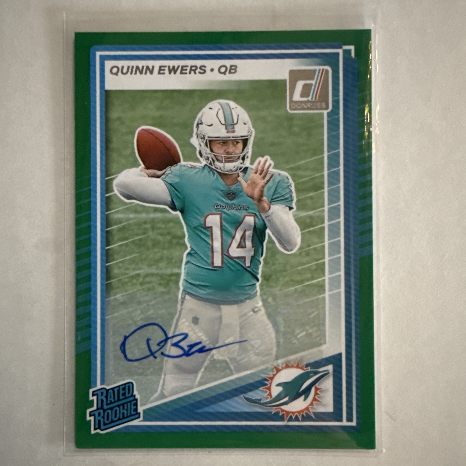 2025 Donruss Rated Rookie Green Press Proof Autograph Auto #342 Quinn Ewers RC