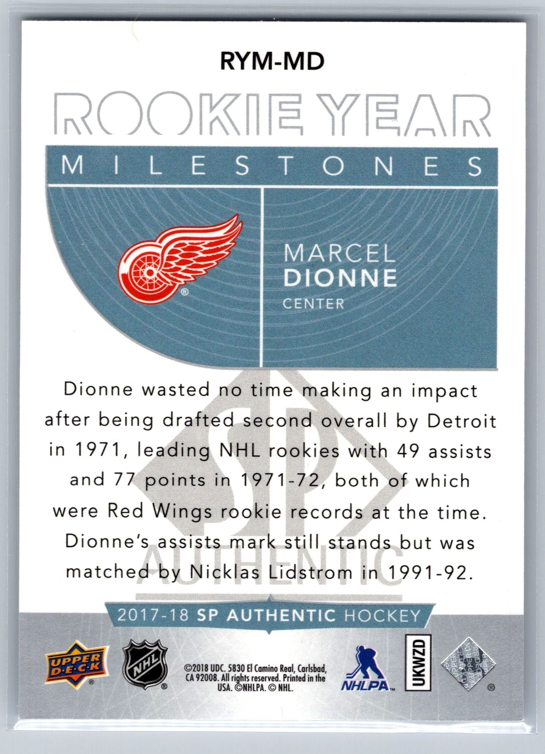 Marcel Dionne 2017-18 SP Authentic Rookie Year Milestones #RYM-MD