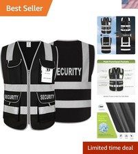 Security Vest for Security Guard 9 Pockets High Visibility Reflective Safety ...