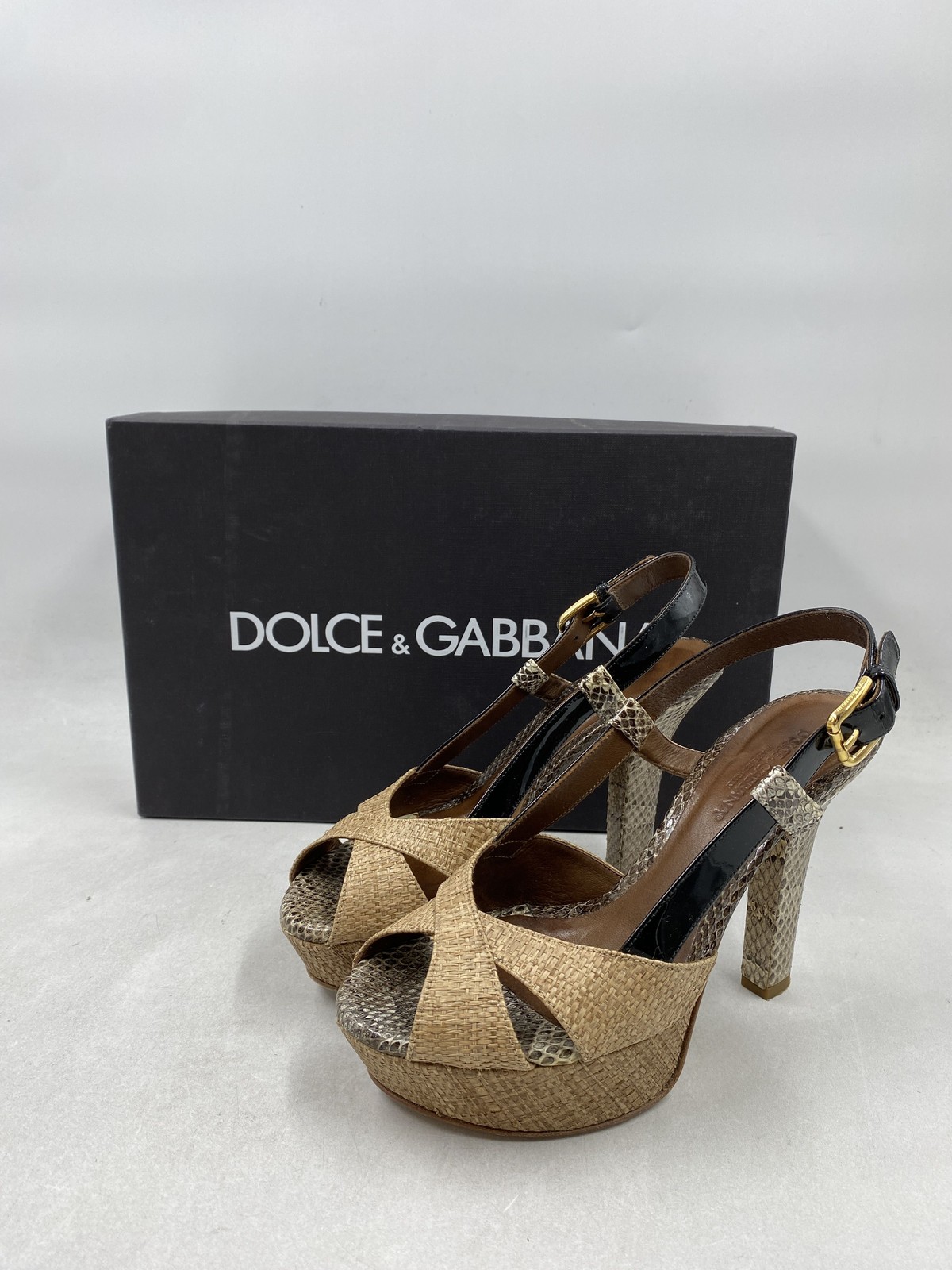 Dolce & Gabbana Beige Raffia Python Leather Platf… - image 1