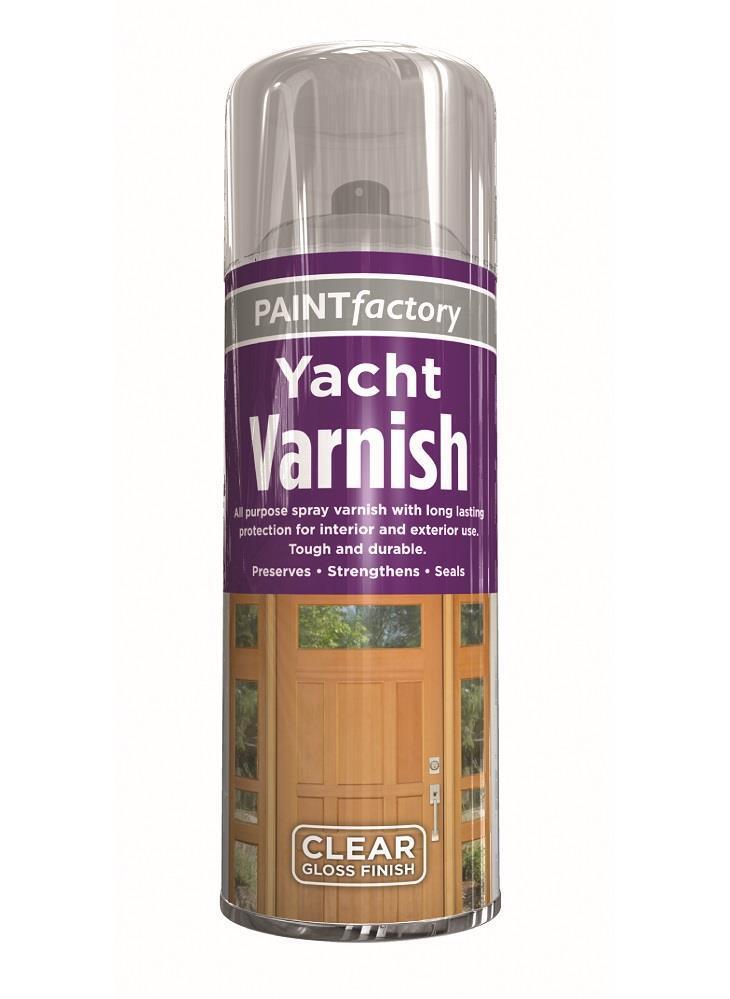 PF Yacht Varnish Spray 400ml Clear Gloss UV Resistant Marine Wood Protection