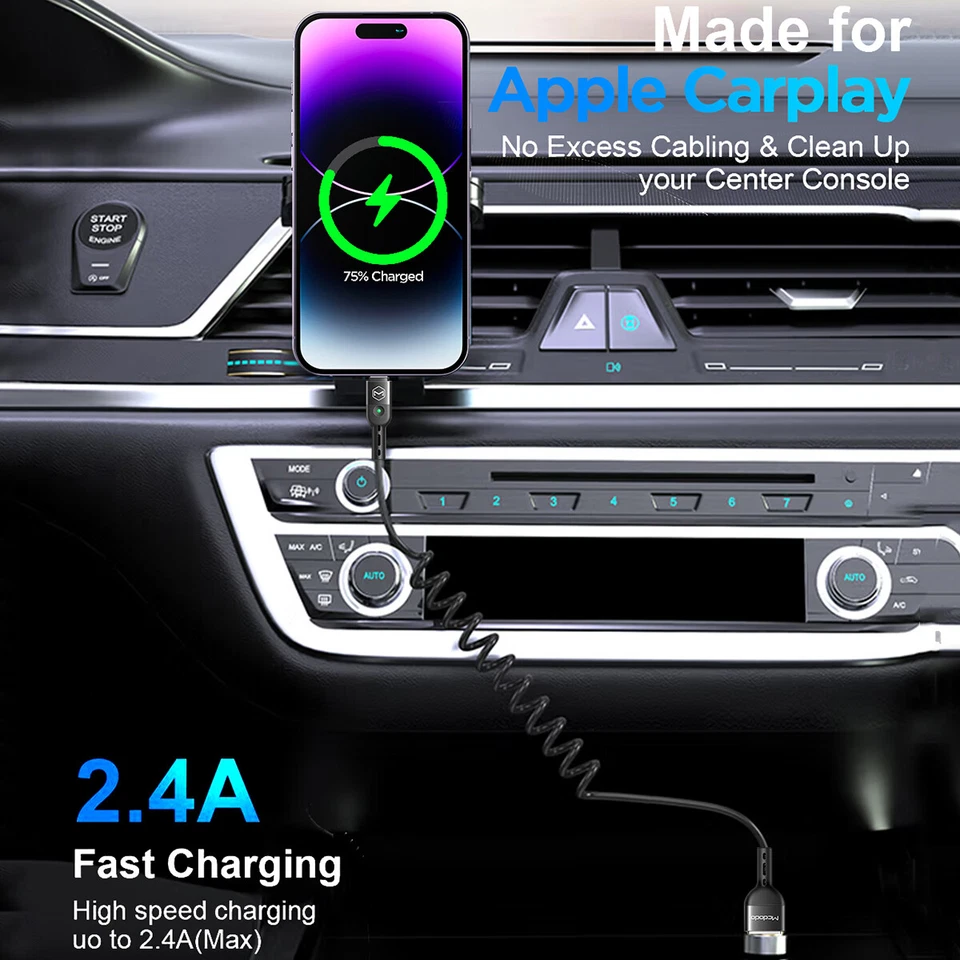 Braided LED Spring Data Cable Cord Charger For iPhone 14 13 12 11 Pro Max SE 7 8 - Image 3 of 4