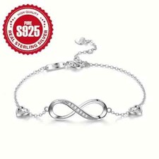925 Sterling Silver Infinity Symbol Chain Bracelet Inlaid Shiny Zircon Elegant