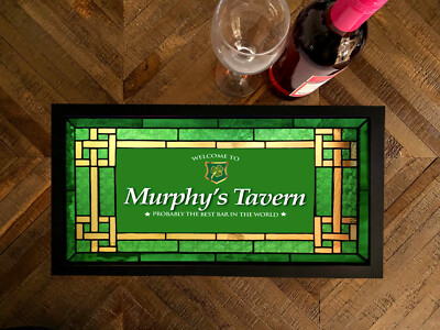 Personalised bar runner mat - St Patricks Irish Stained glass effect beer mat
