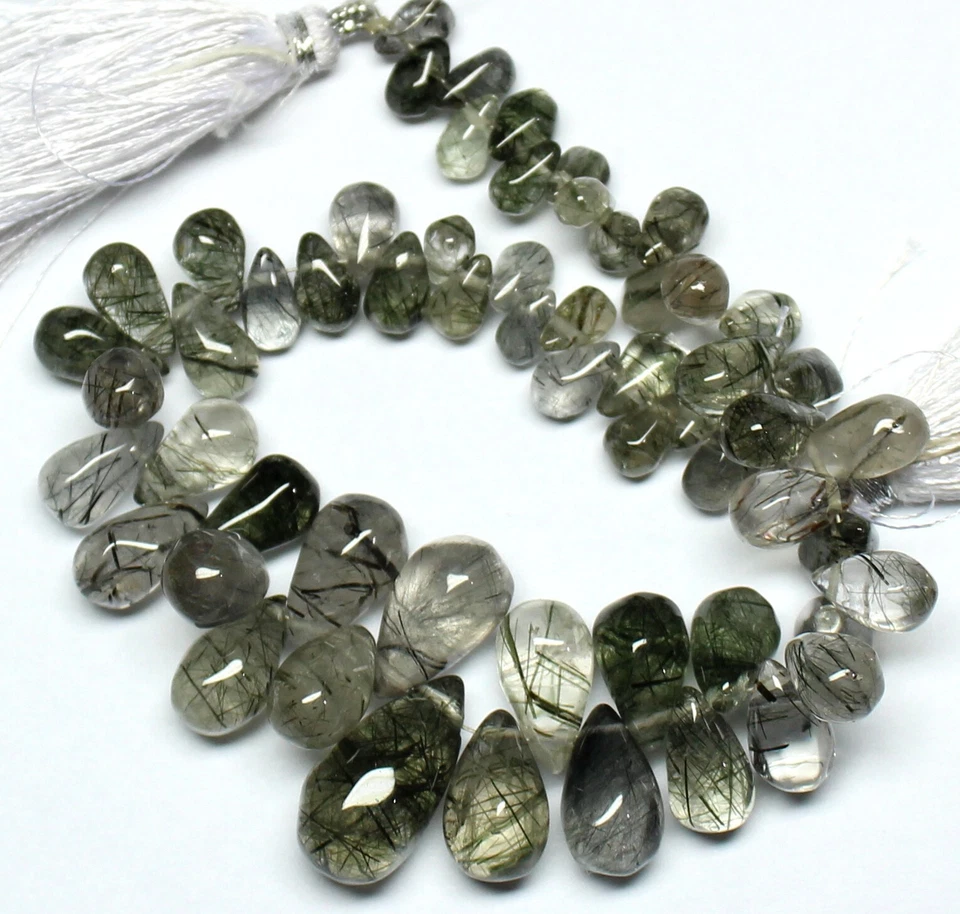 AAA Natural Green Rutile Quartz 7x4 mm to 18x10 mm Plain Teardrop Beads Gemstone - Image 2 of 4