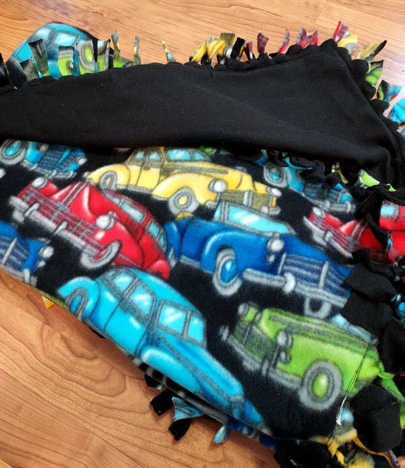 Hand Tied Double Layer Fleece Tie Blanket Classic Cars 38 x 53 New eBay