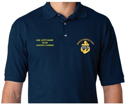 USS KITTY HAWK  CV-63 *CARRIER*POLOS* EMBROIDERED.OFFICIALLY LICENSED - Picture 1 of 6