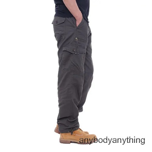 Hombres Pantalones de Carga Informales Cremallera Multi-bolsillo Rectos Pantalones Sueltos Cintura Elástica - Imagen 8 de 28