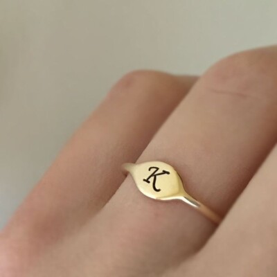 K Personalized Name Engraved Initial Letter Women Ring In 10K