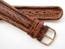 Medium brown cable padded 19 MM shark print leather watch band
