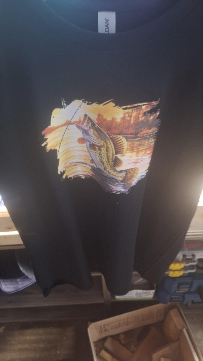 New Largemouth Bass Fish Size Large Black Gildan Mens T Shirt | eBay