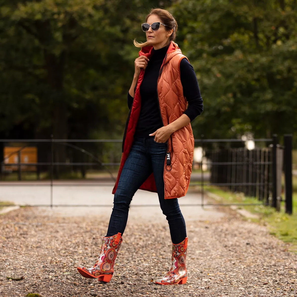 Orange store boots outfit