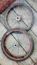 2 Vintage Metal Spoke Wheels W/ Hard Rubber Tires Buggy / Pedal Car