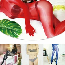 Unisex High Glossy Nylon Bodysuit Transparent Stretchy Full Bodystockings Gloves