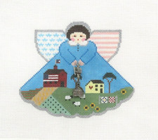 Painted Pony Red Barn Hillside Angel w/Charm Handpainted Needlepoint Canvas