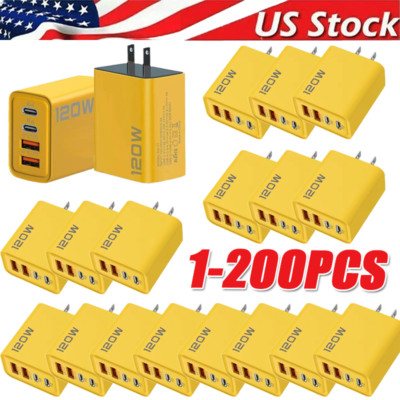 120W 4-Port USB C Fast Wall Charger Block All Cell Phone 16 15 13 11 X iPad lot