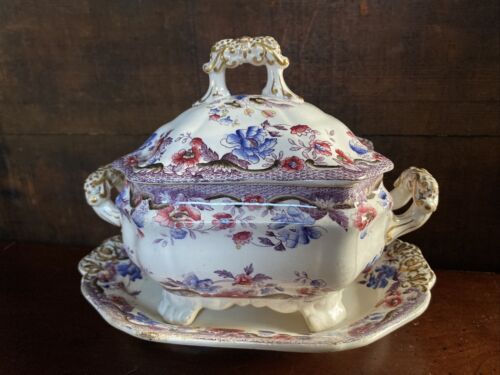 RARE- Antique Spode Copeland England New Fayence Soup Tureen w/Lid Underplate - Picture 1 of 12