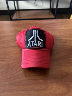 Vintage Atari Puffer Red Trucker Hat With Rope Adjustable Red