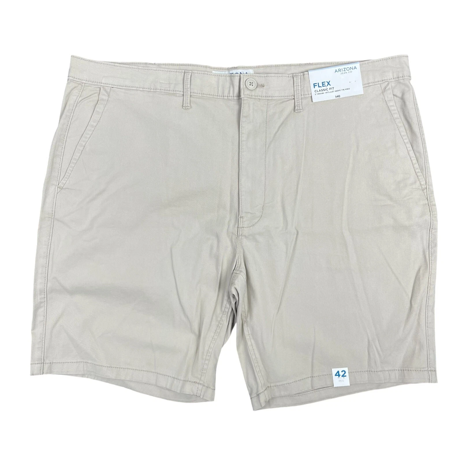 AriZona Flex Classic Fit 9" Bermuda Chino Shorts 42 Tan Stretch Golf Comfort