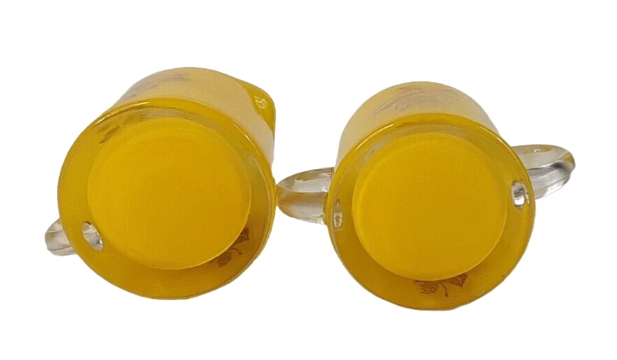 Винтажная сахарница и сливочник из желтого стекла с золотыми листьями прозрачные ручки 3 дюйма - Изображение 2 из 4