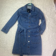 Denim Min Long Sleeve Womens Size L Button Down Collared Belted