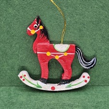 Vintage Wooden Red Rocking Horse Christmas Ornament