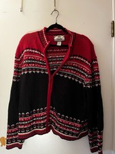 Tiara International Vintage Zip-Up Fair Isle Sweater Red Black - Size XL