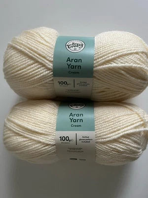 Cream So Crafty aran yarn 2 x 100g balls - 200g knitting wool 25% wool NEW