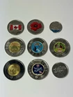 CANADIAN Colorized Coins Lot of 9 Toonies, Quarters, Dime, Nickel SEE PHOTOS