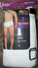 Fruit Of The Loom ~ 3-Pair Men's Tagless Full Cut Briefs Underwear White ~ 5XB