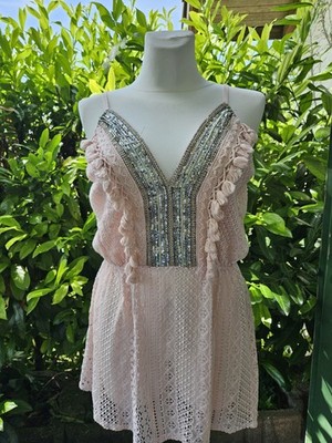 BOHO Spitzentop in Altrosa mit verstellbaren Trägern