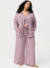 Torrid Plush Waffle Henley Crop Tank, Lounge Shacket, Wide-Leg Pant Violet 2XL