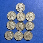 Lot of 10 Diff. Silver Washington Quarters 25C Circulated US Coins