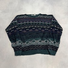 Vintage Abstract Knitted Jumper Patterned Grandad Knit Sweater Men's M