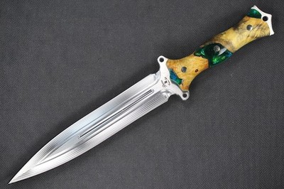 Busse Custom FMV8 .25'' Saber Ground Satin, Maple Burl Wood/Green Pearl Acrylic
