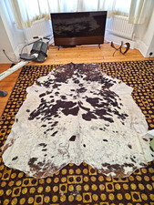 Cow Hide Rug Animal Print White Brown Black Natural Low Pile Cut 4 ft Wide
