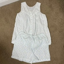 Carole Pajama Set Women M White Blue Floral Feminine Cottagecore Vtg Lace Trim