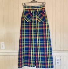 Vintage handmade 1970s rainbow plaid button maxi skirt, 25 waist