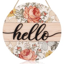 3D Hello Sign for Front Door, Boho Hello Spring Door Sign with Flowers, Color...