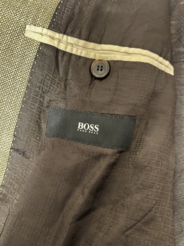 HUGO BOSS Mens 40R Pasini Beige Khaki Linen Wool Hopsack 2 Button Blazer Preppy - Picture 8 of 15
