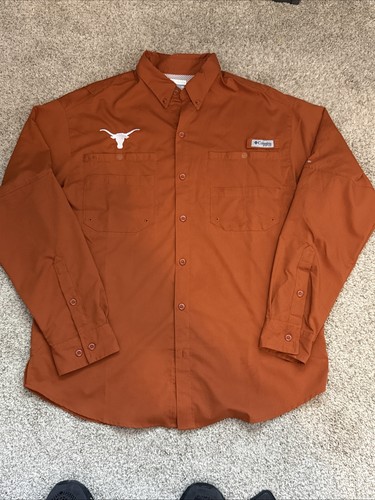 Columbia Texas Longhorns Button Up Shirt Mens Large Orange LS Vented - Picture 9 of 14