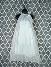 White Halter Dress Women Medium Sheer Overlay Lined Tie Neck Coastal Resort