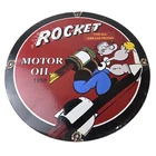 Vintage Rocket Gasoline Sign - Popeye Gas Service Station Porcelain Sign