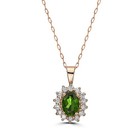 Birthstone Pendant 1 cts Natural Green Diopside, Nude Diamonds, in 14K Rose Gold — photo 1