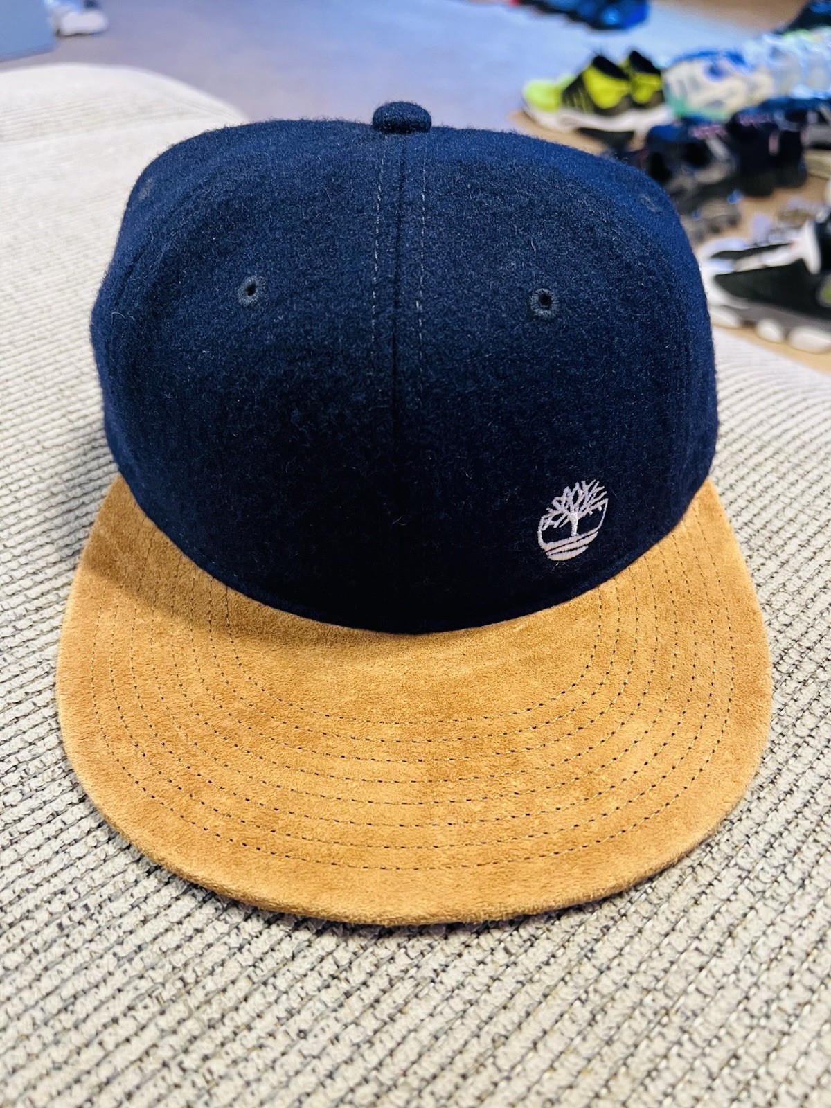 VTG Timberland x American Eagle AE Icon Baseball Hat Cap Strapback Blue Wool image 4