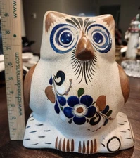 Vintage Tonala Mexico Pottery Large Owl Figure 9" Tall 8" Wide