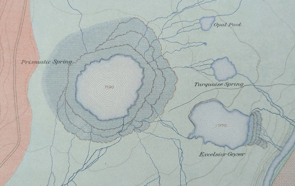 Vintage 1904 USGS Map YELLOWSTONE PARK WYOMING ~ Old Antique PRISMATIC SPRINGS - Image 2 of 4