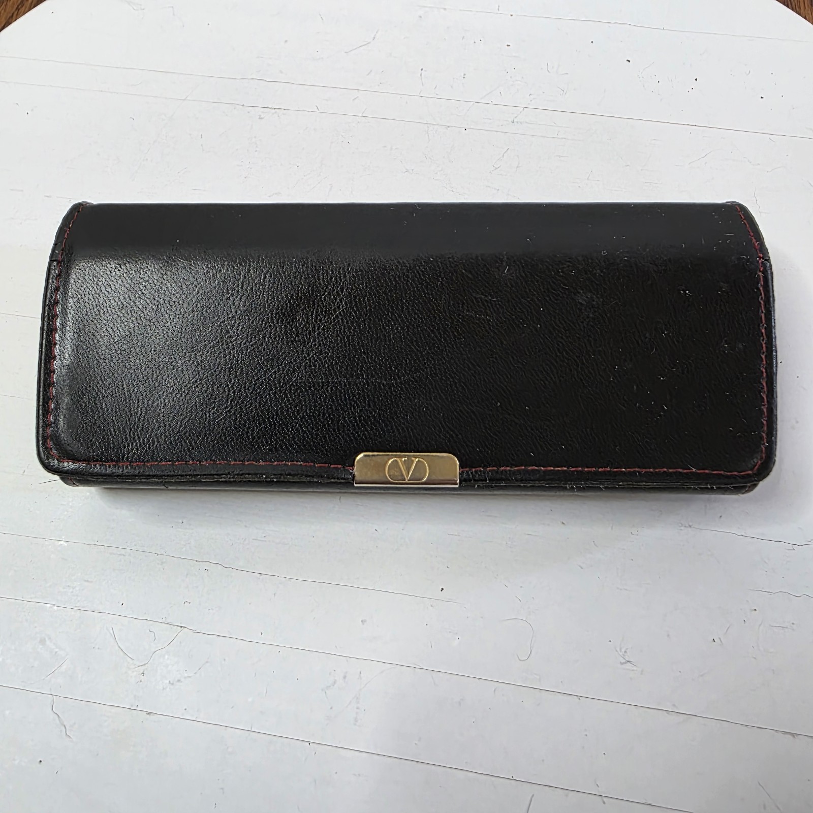 Vintage Valentino Les Lunettes Eyeglasses Case Black/Red Stitching Made in Italy