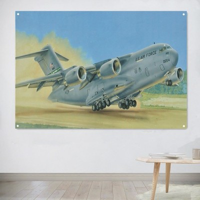 C-17 Globemaster III Transport Aircraft Tapestry Canvas Print Flag Wall Poster